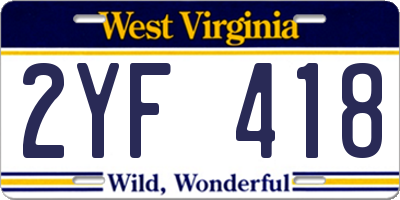 WV license plate 2YF418