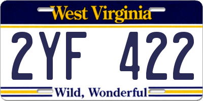 WV license plate 2YF422