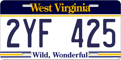 WV license plate 2YF425