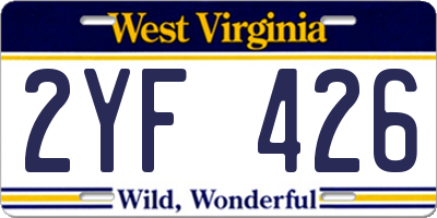 WV license plate 2YF426