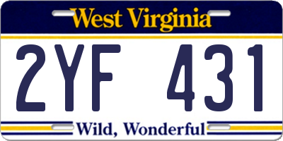 WV license plate 2YF431