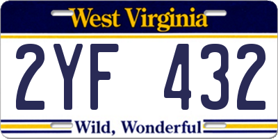 WV license plate 2YF432