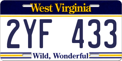 WV license plate 2YF433