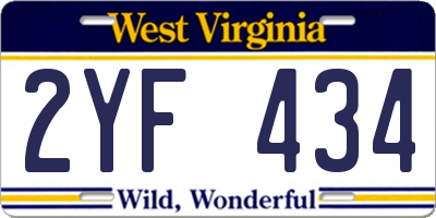 WV license plate 2YF434