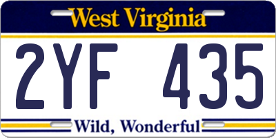 WV license plate 2YF435