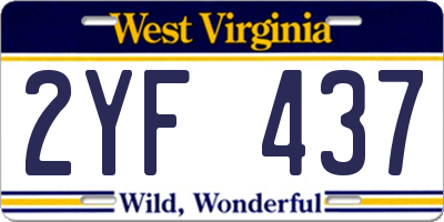 WV license plate 2YF437