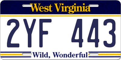 WV license plate 2YF443