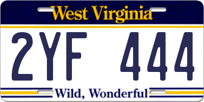 WV license plate 2YF444