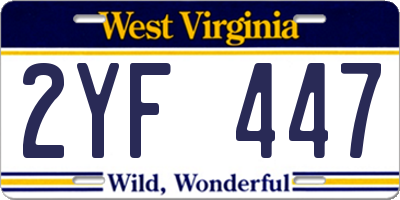 WV license plate 2YF447