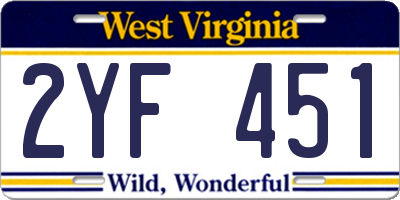 WV license plate 2YF451
