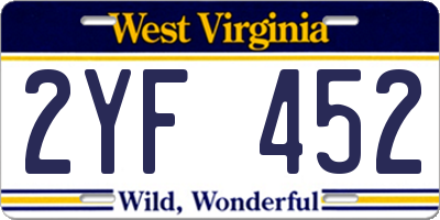 WV license plate 2YF452