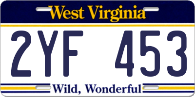 WV license plate 2YF453