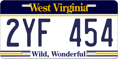 WV license plate 2YF454