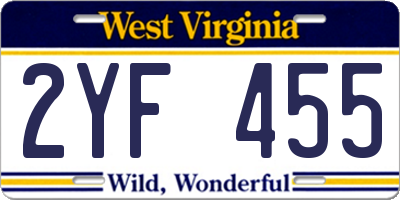 WV license plate 2YF455