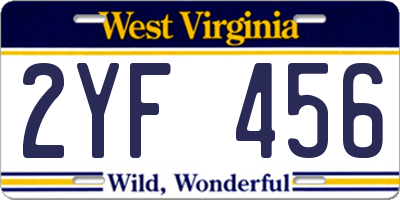 WV license plate 2YF456