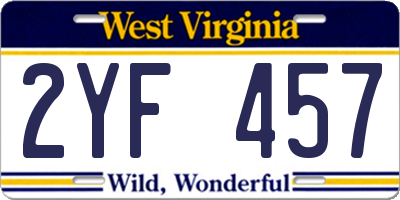 WV license plate 2YF457