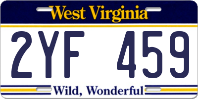 WV license plate 2YF459