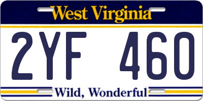 WV license plate 2YF460