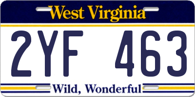 WV license plate 2YF463