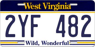 WV license plate 2YF482