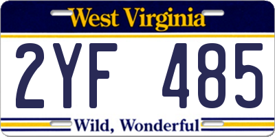WV license plate 2YF485