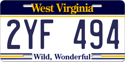 WV license plate 2YF494