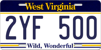 WV license plate 2YF500