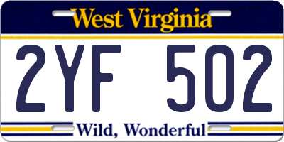 WV license plate 2YF502