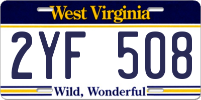 WV license plate 2YF508