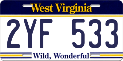 WV license plate 2YF533