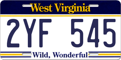 WV license plate 2YF545