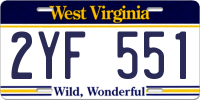 WV license plate 2YF551