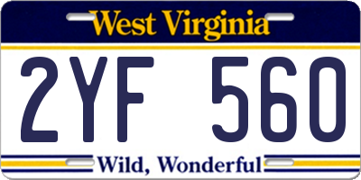 WV license plate 2YF560