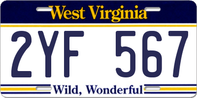 WV license plate 2YF567