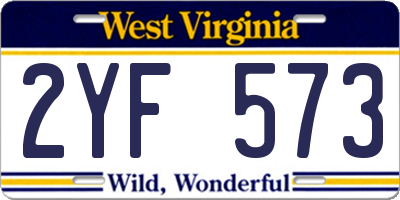 WV license plate 2YF573