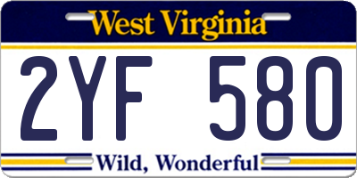 WV license plate 2YF580