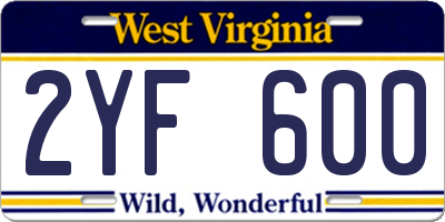 WV license plate 2YF600