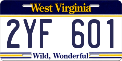 WV license plate 2YF601