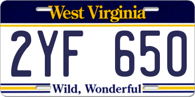 WV license plate 2YF650