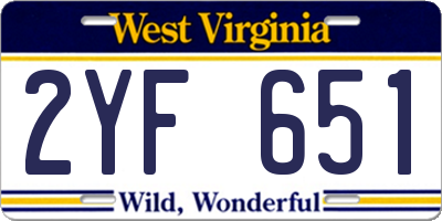 WV license plate 2YF651