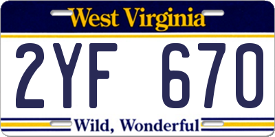 WV license plate 2YF670
