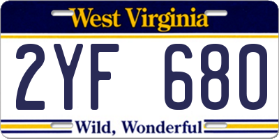 WV license plate 2YF680