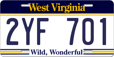 WV license plate 2YF701