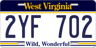 WV license plate 2YF702