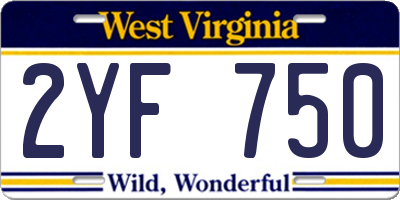 WV license plate 2YF750