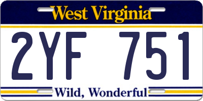 WV license plate 2YF751