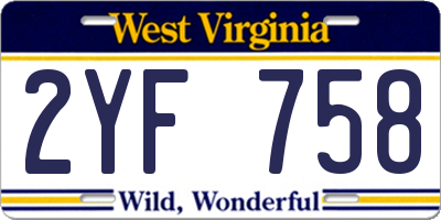WV license plate 2YF758