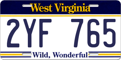WV license plate 2YF765