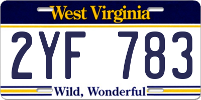 WV license plate 2YF783