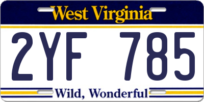 WV license plate 2YF785